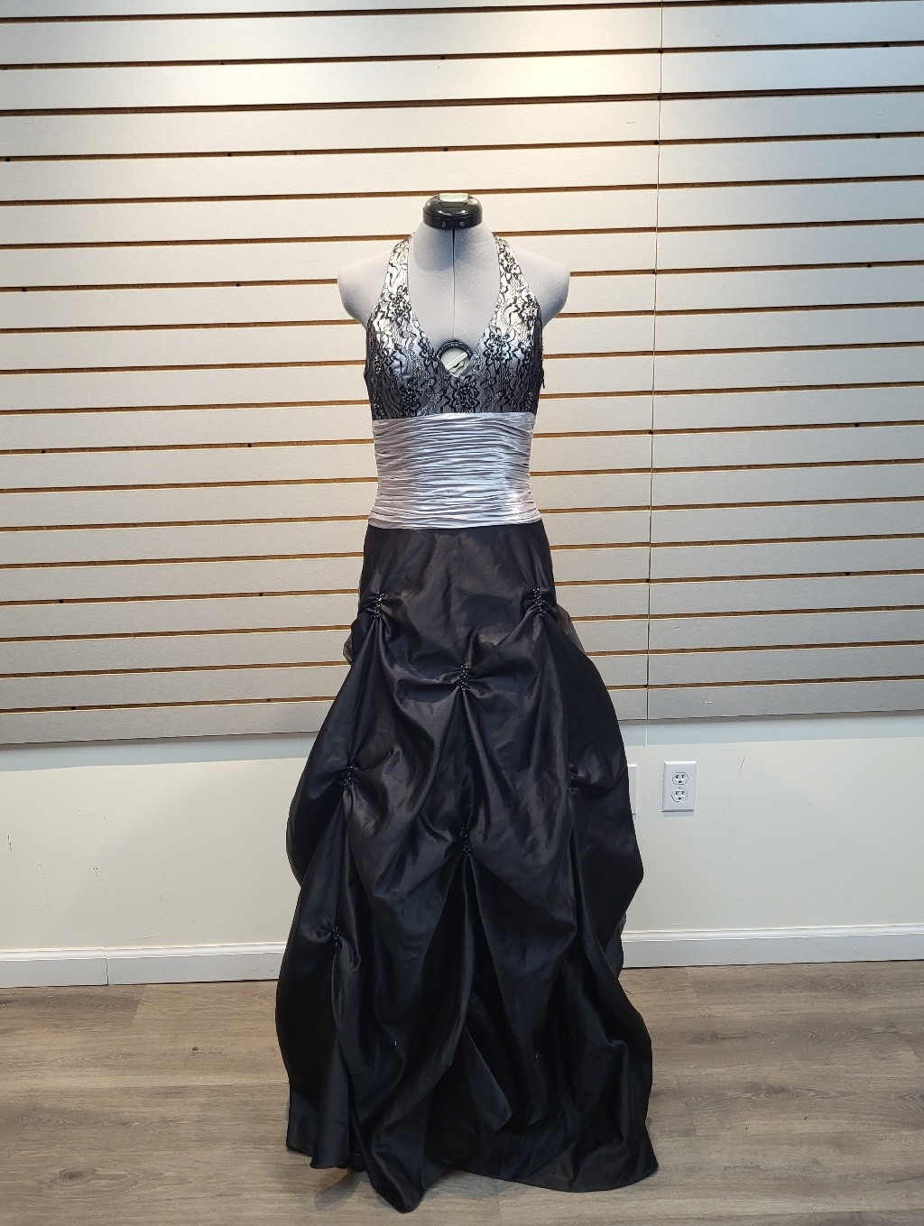 Black And Silver Halter Prom Dress